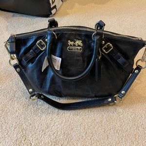 NWT Coach satchel black leather with gold hardware
